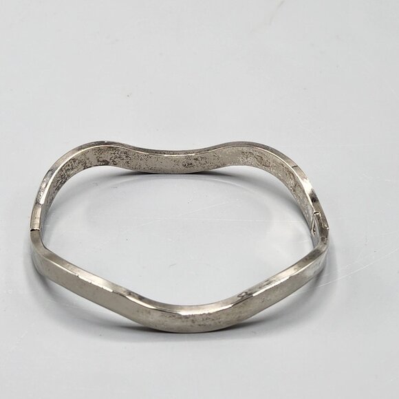 Wavy Hinged Bangle Bracelet 925 Sterling Silver Heavy 24.75g - Picture 1 of 10